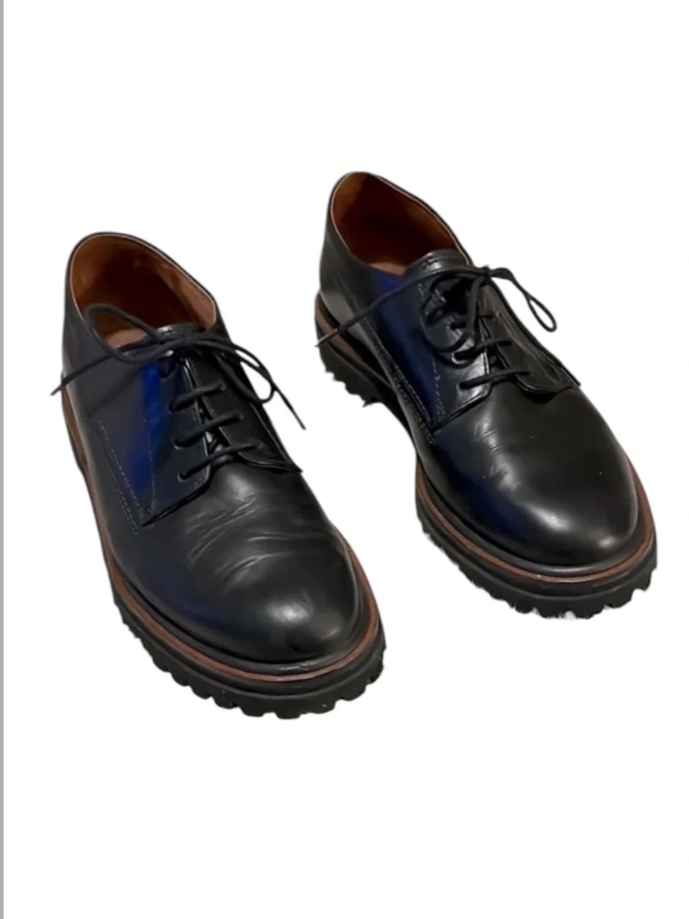Paul Green Black Leather Lace Up Mens Lug Sole Shoes Sz 5